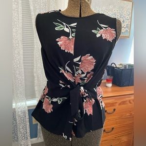 Harve Benard Print Series Black Sleeveless Tie-Front Blouse